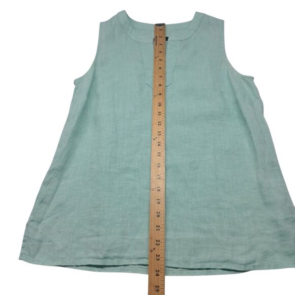 Talbots 100% Linen Tank Top Women's XS Green Sleeveless Split Neck Beach Preppy - Picture 7 of 8